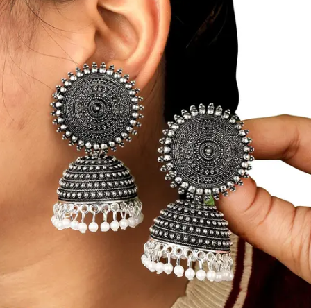Silver Round Metal Jhumka