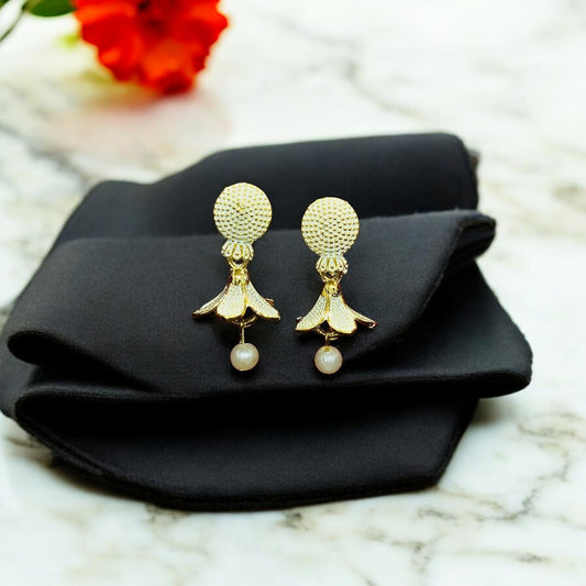 White Traditional Jhumka in Flower Design