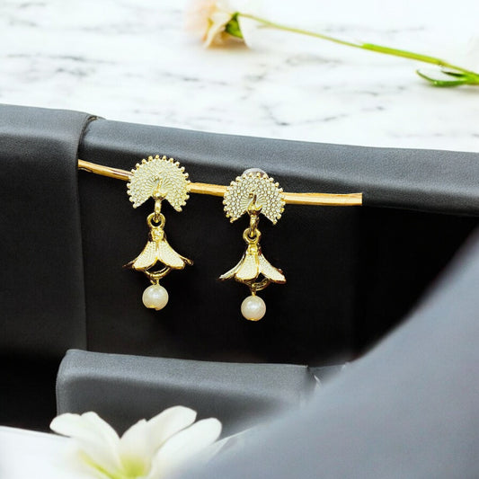 White Traditional Jhumka in Peacock Design